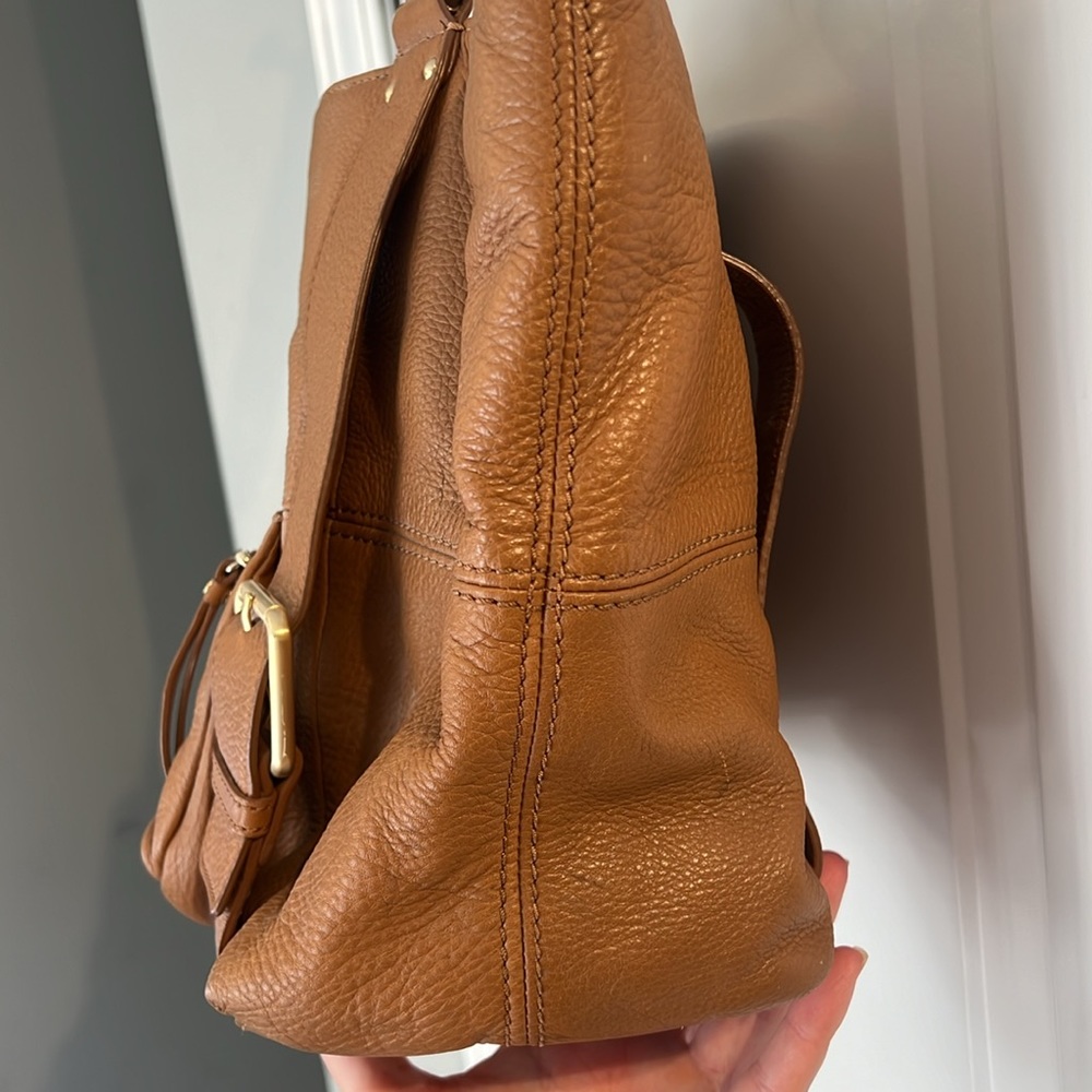 Michael Kors Large Pebbled Leather Carmel Camel Brown Shoulder Bag Hobo Satchel - Picture 14 of 15